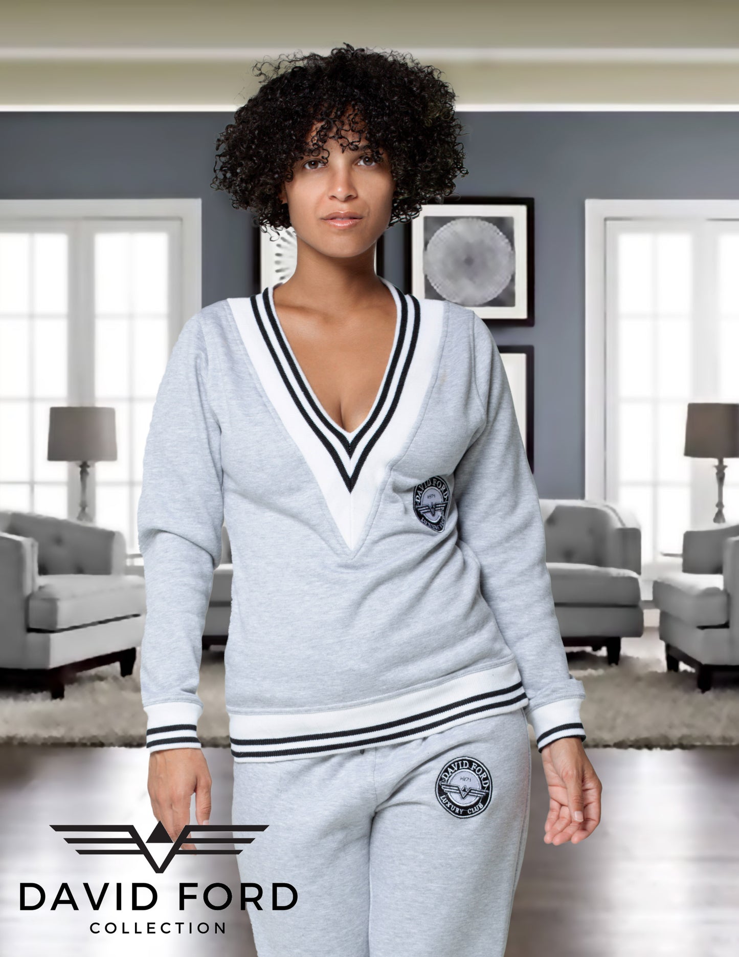 ladies v-neck jogger set