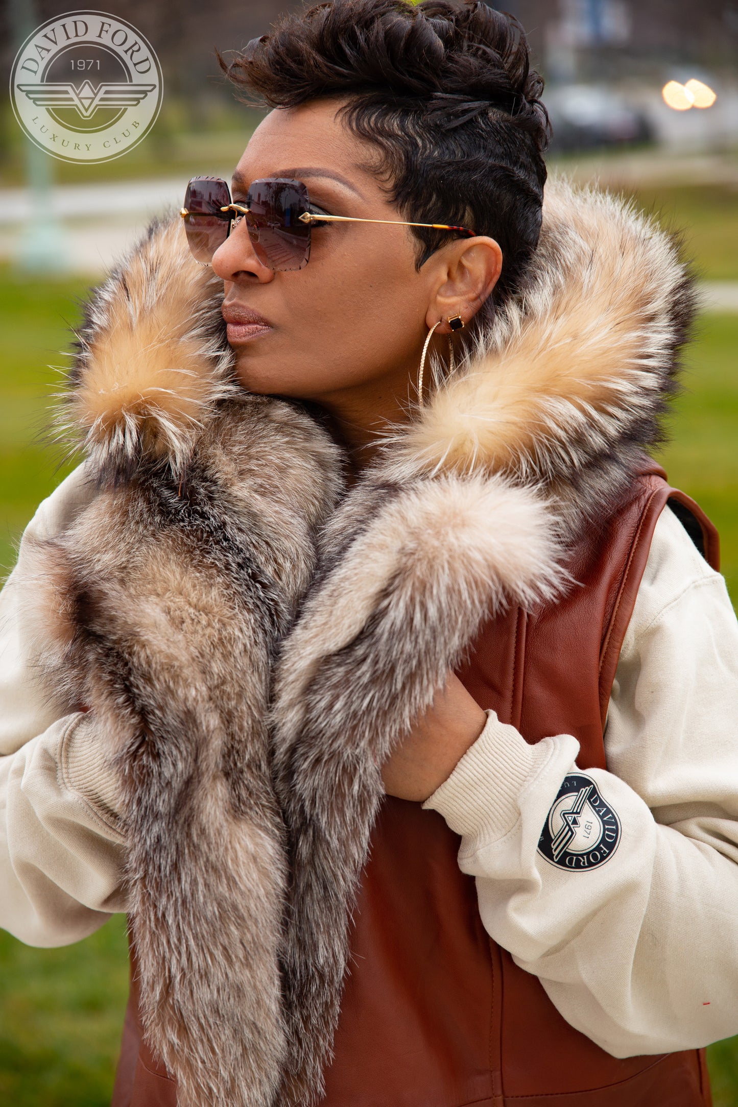 Hooded Long Hair Fox Vest