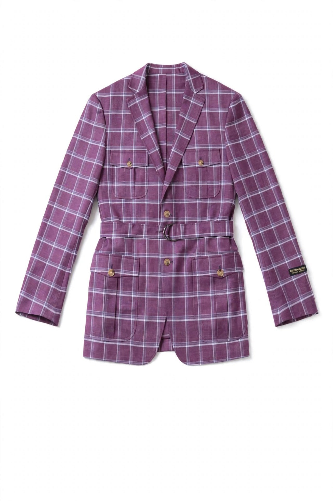 The Windsor - Plum Windowpane Belted Safari Suit