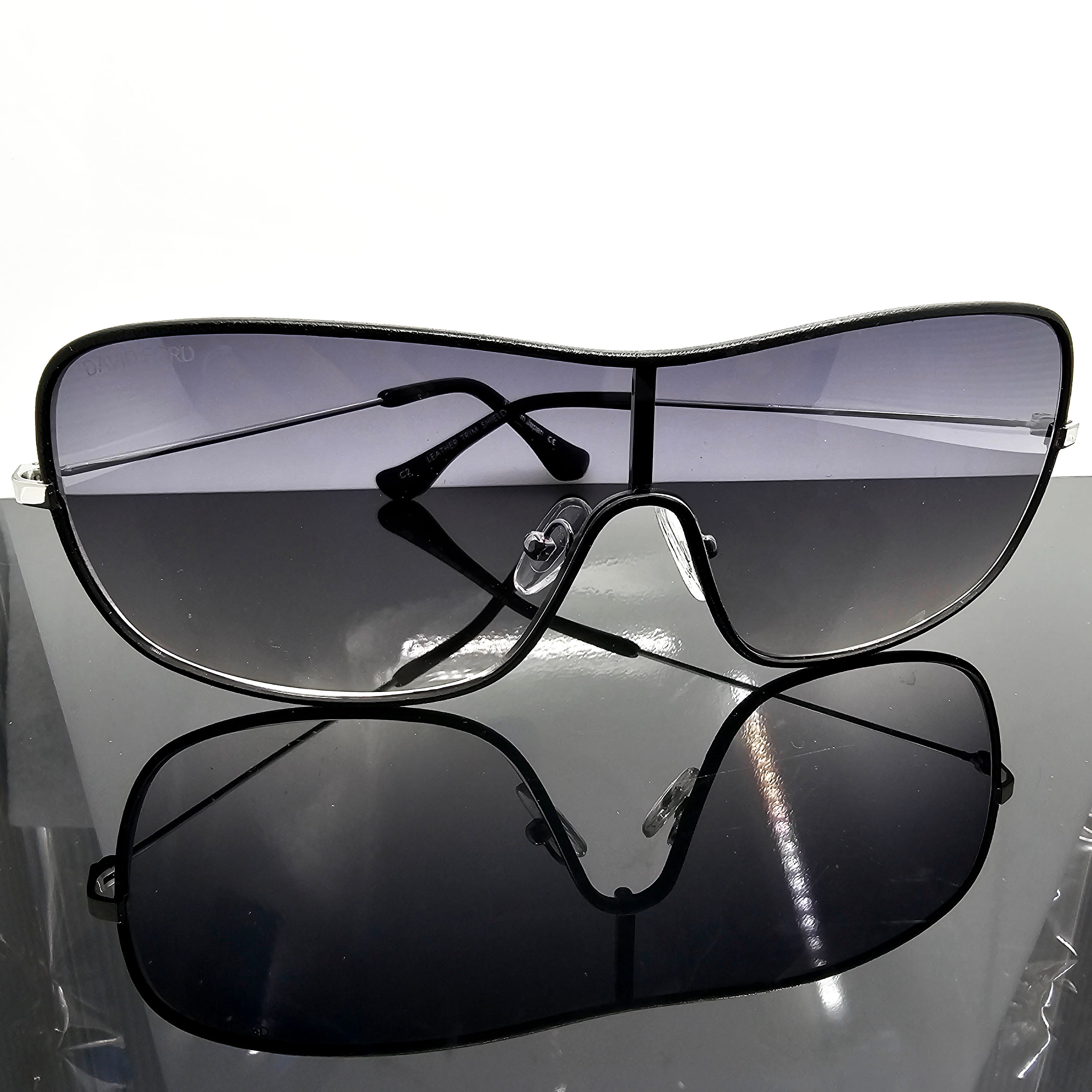 Leather Trim Shield Collection – Luxury Unisex Shield Sunglasses by David Ford