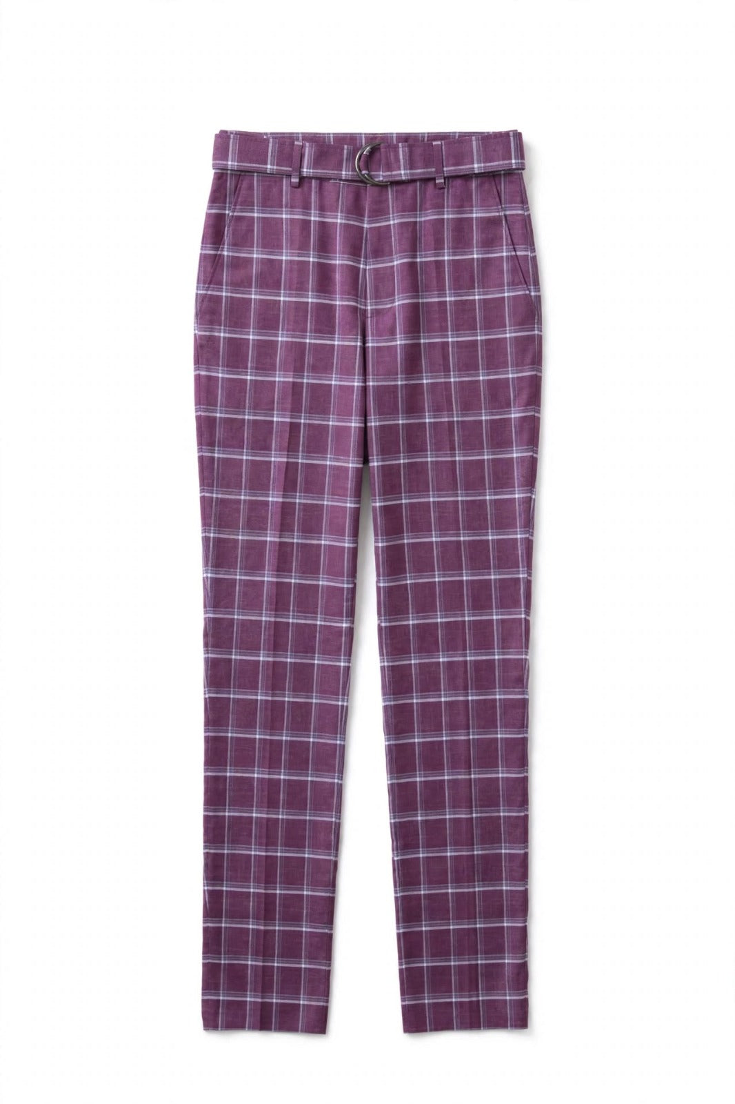 The Windsor - Plum Windowpane Belted Safari Suit
