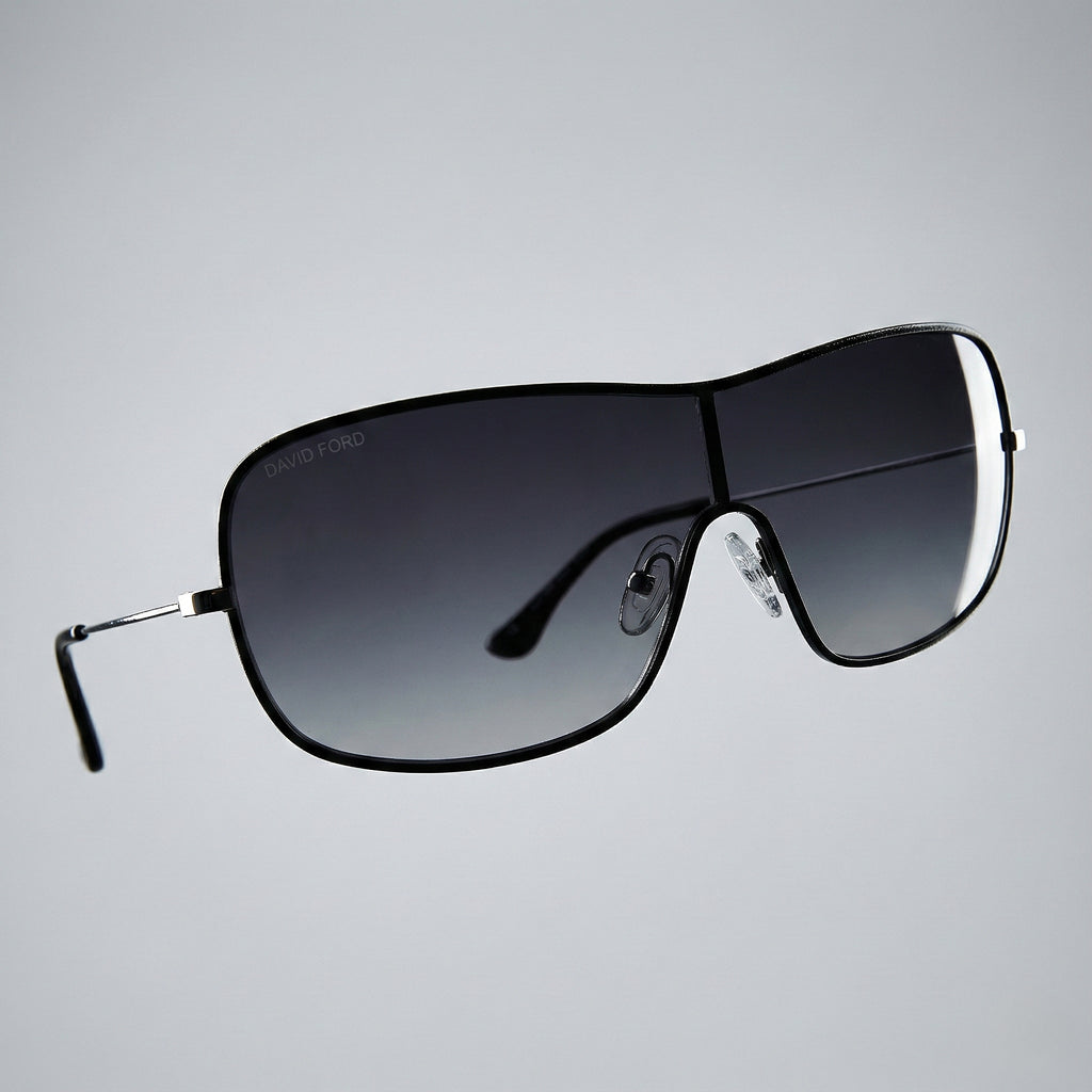 Leather Trim Shield Collection – Luxury Unisex Shield Sunglasses by David Ford