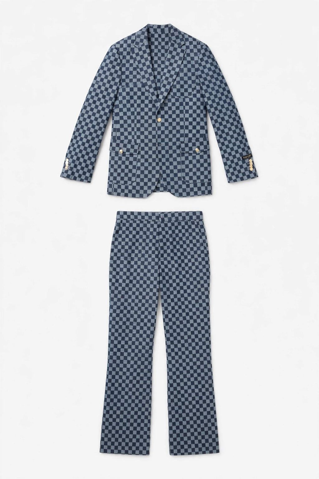 The Venezia Chessboard Suit — Navy & Pigeon Blue Edition