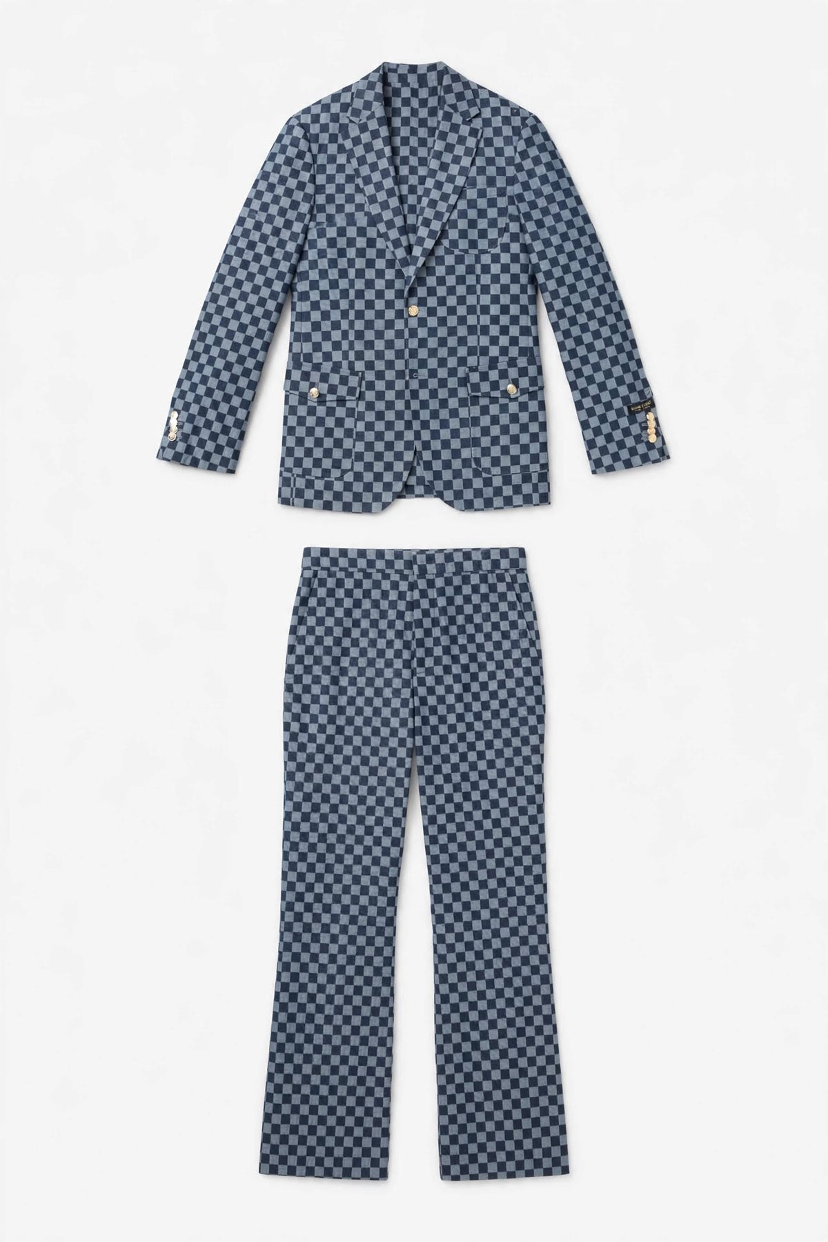 The Venezia Chessboard Suit — Navy & Pigeon Blue Edition