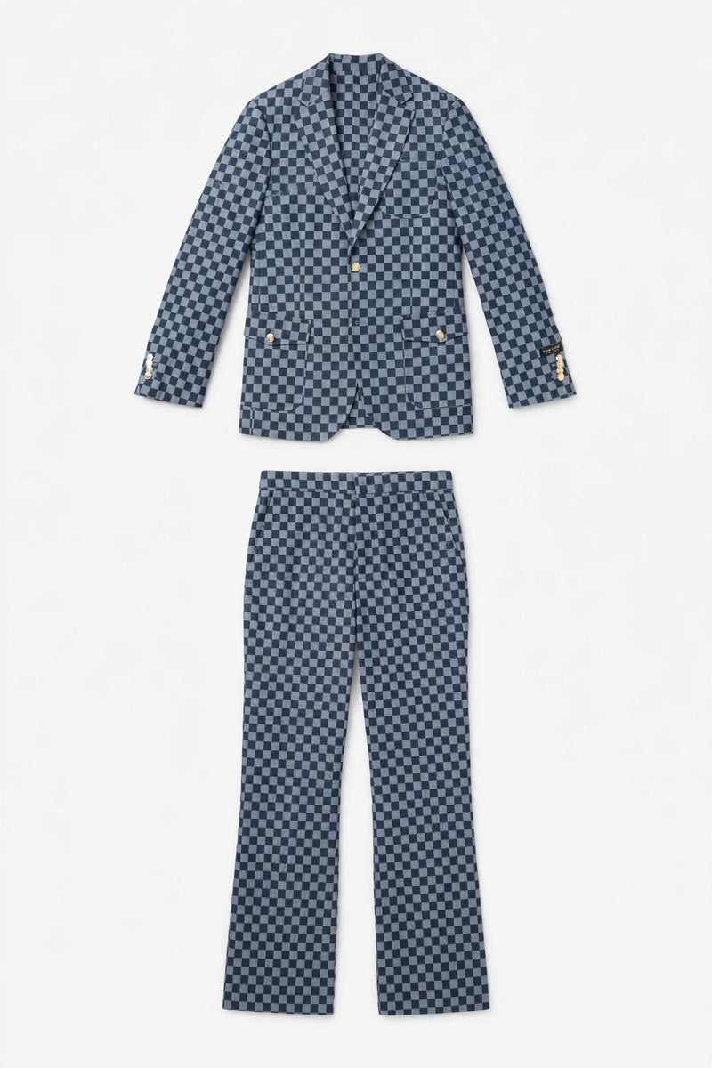 The Venezia Chessboard Suit — Navy & Pigeon Blue Edition