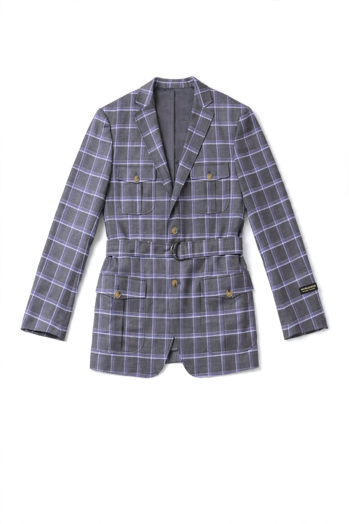 DFC Lavender Windowpane Safari Suit - Belted 4-Pocket Jacket + Trousers