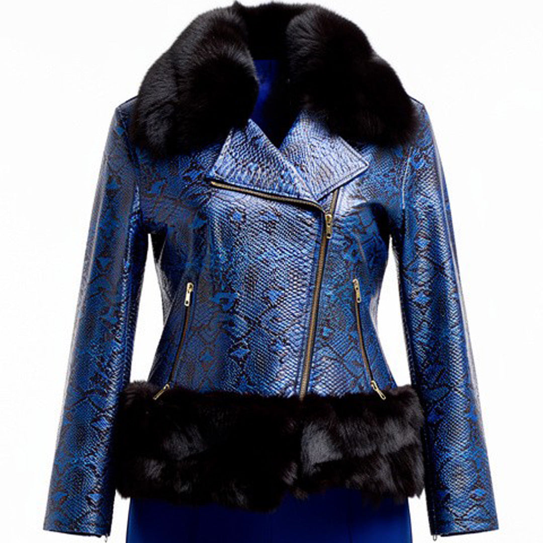 Black Fox/Blue Lamb Reptile Print Leather