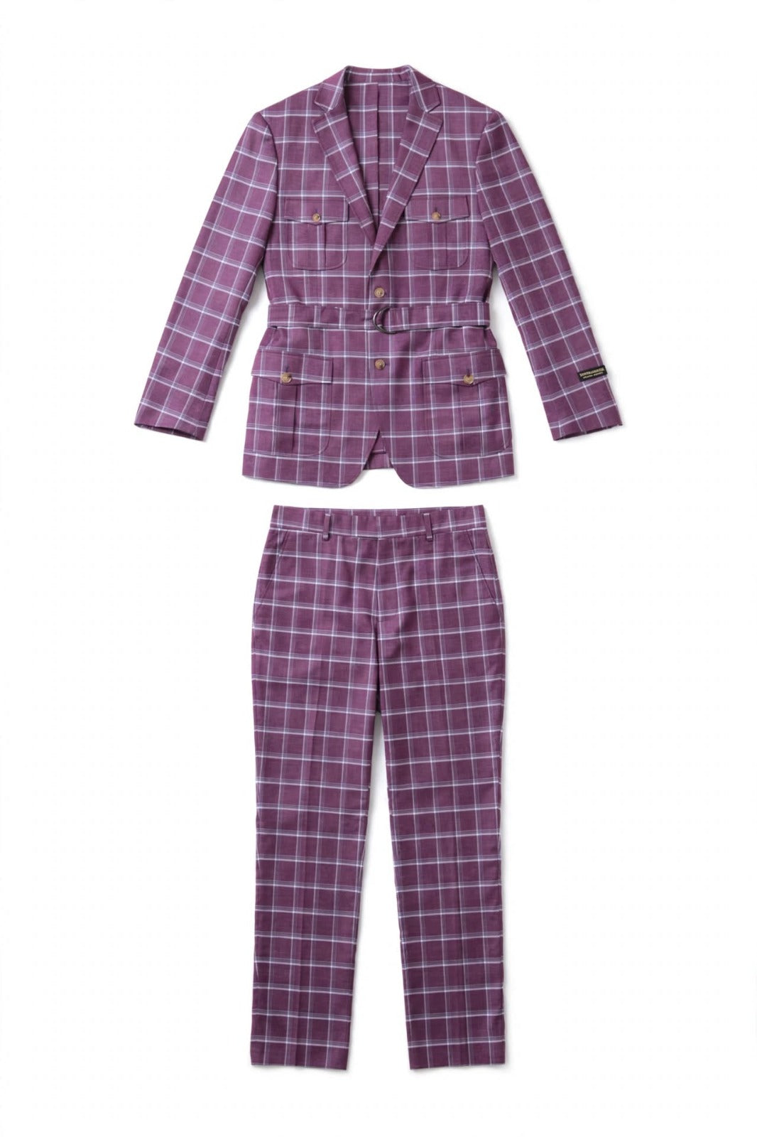 The Windsor - Plum Windowpane Belted Safari Suit
