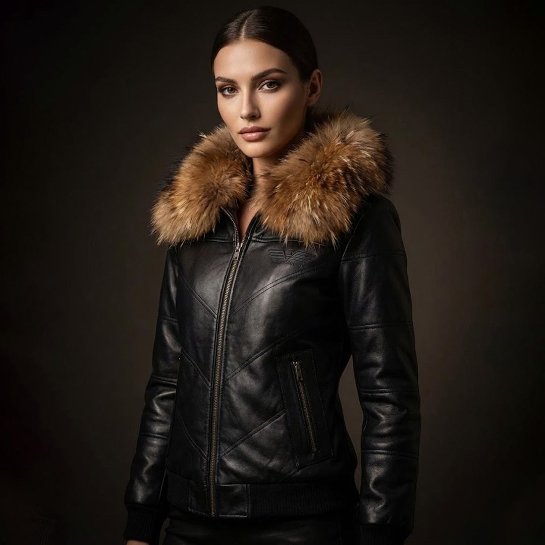 Long Hair Fox/Lamb Leather Bomber
