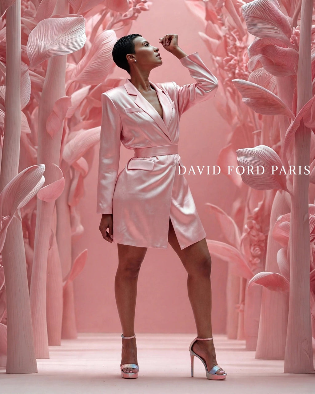 DAVID FORD PARIS Satin Blazer Dress (Custom Made Allow 3  weeks)