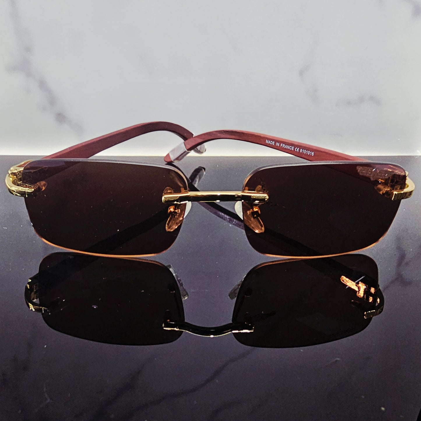 David Ford Sandalwood Rimless Eyewear | Exotic Wood & 18K Gold Luxury Frames