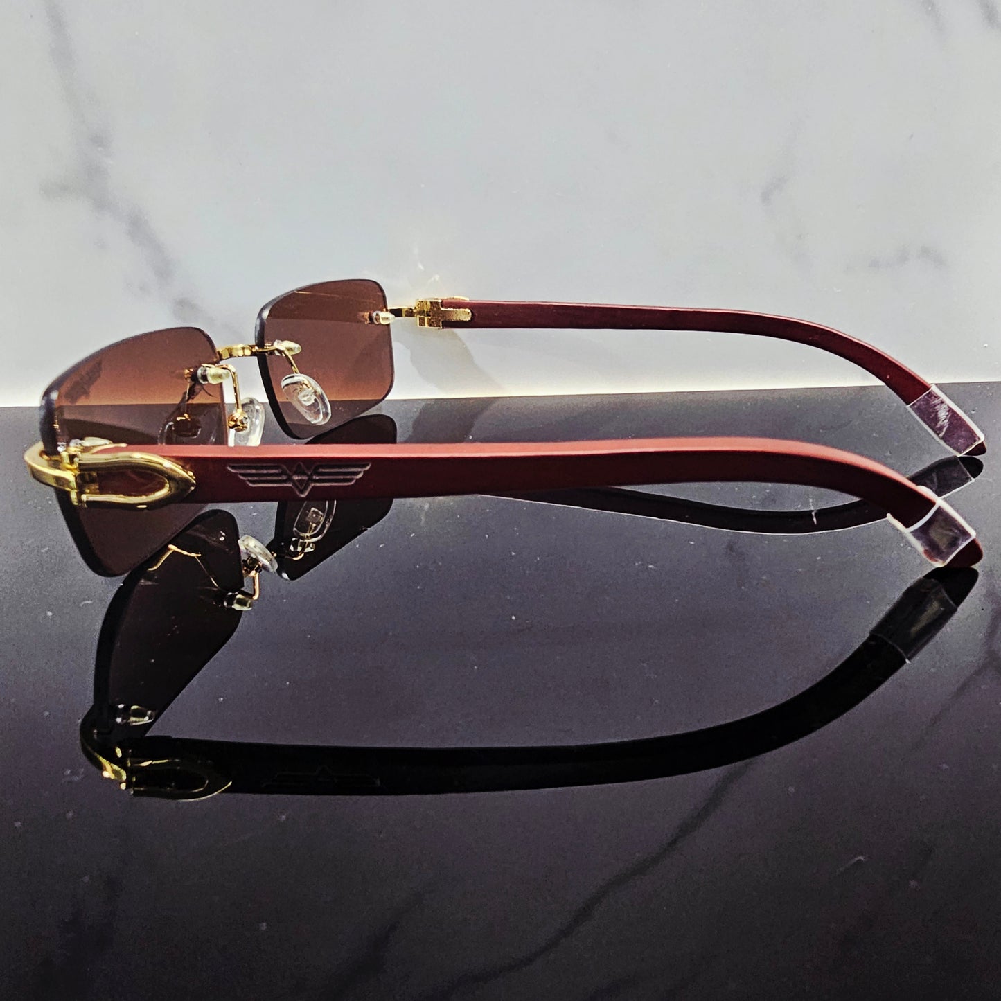 David Ford Sandalwood Rimless Eyewear | Exotic Wood & 18K Gold Luxury Frames