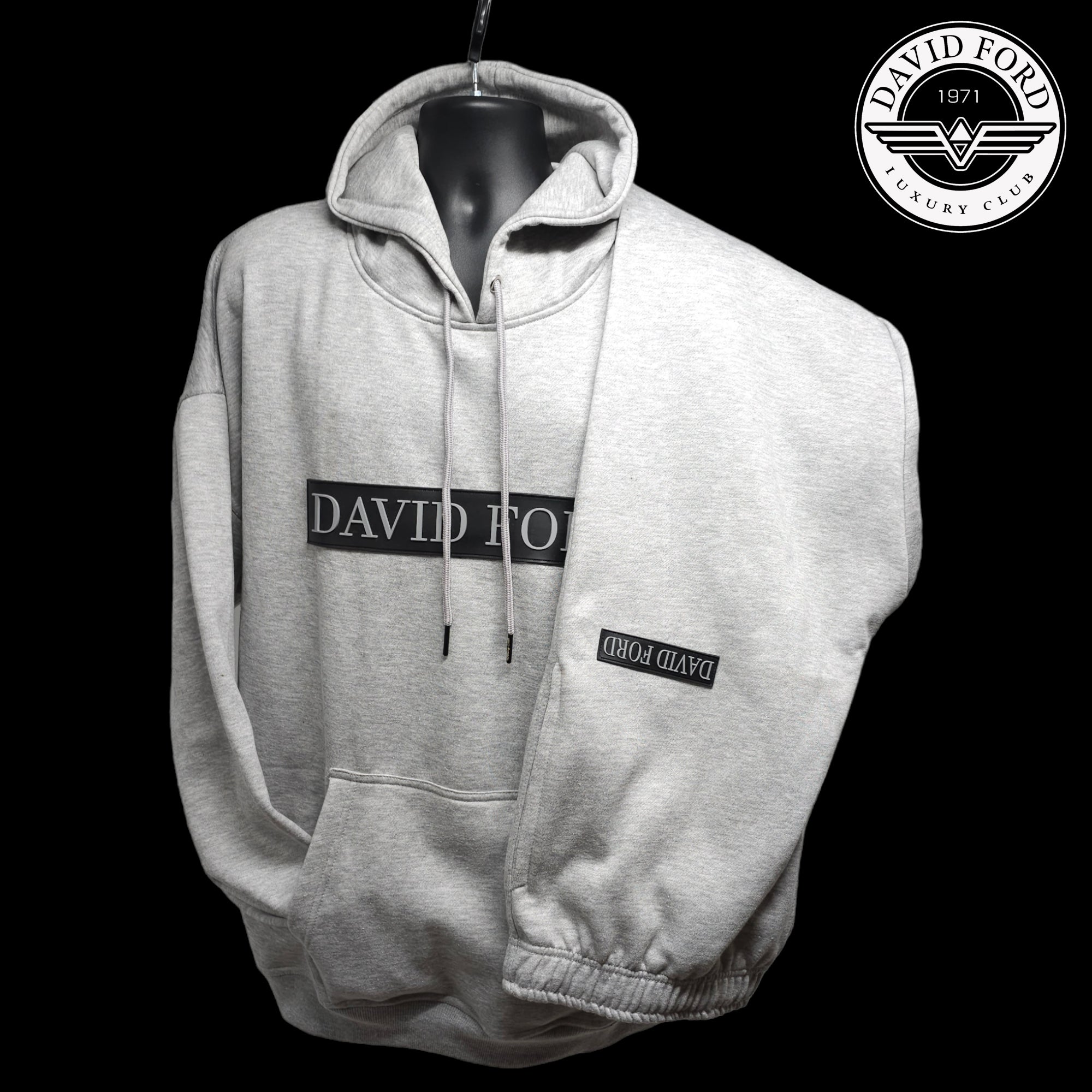 David Ford Branded Jogger – Premium Grey Fleece Joggers with Embossed Logo