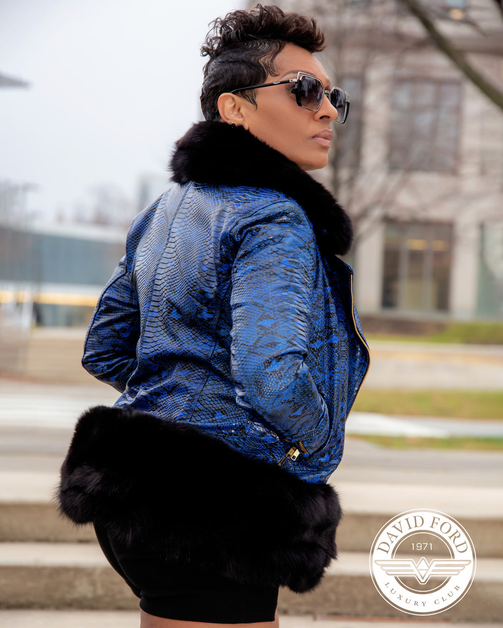 Black Fox/Blue Lamb Reptile Print Leather