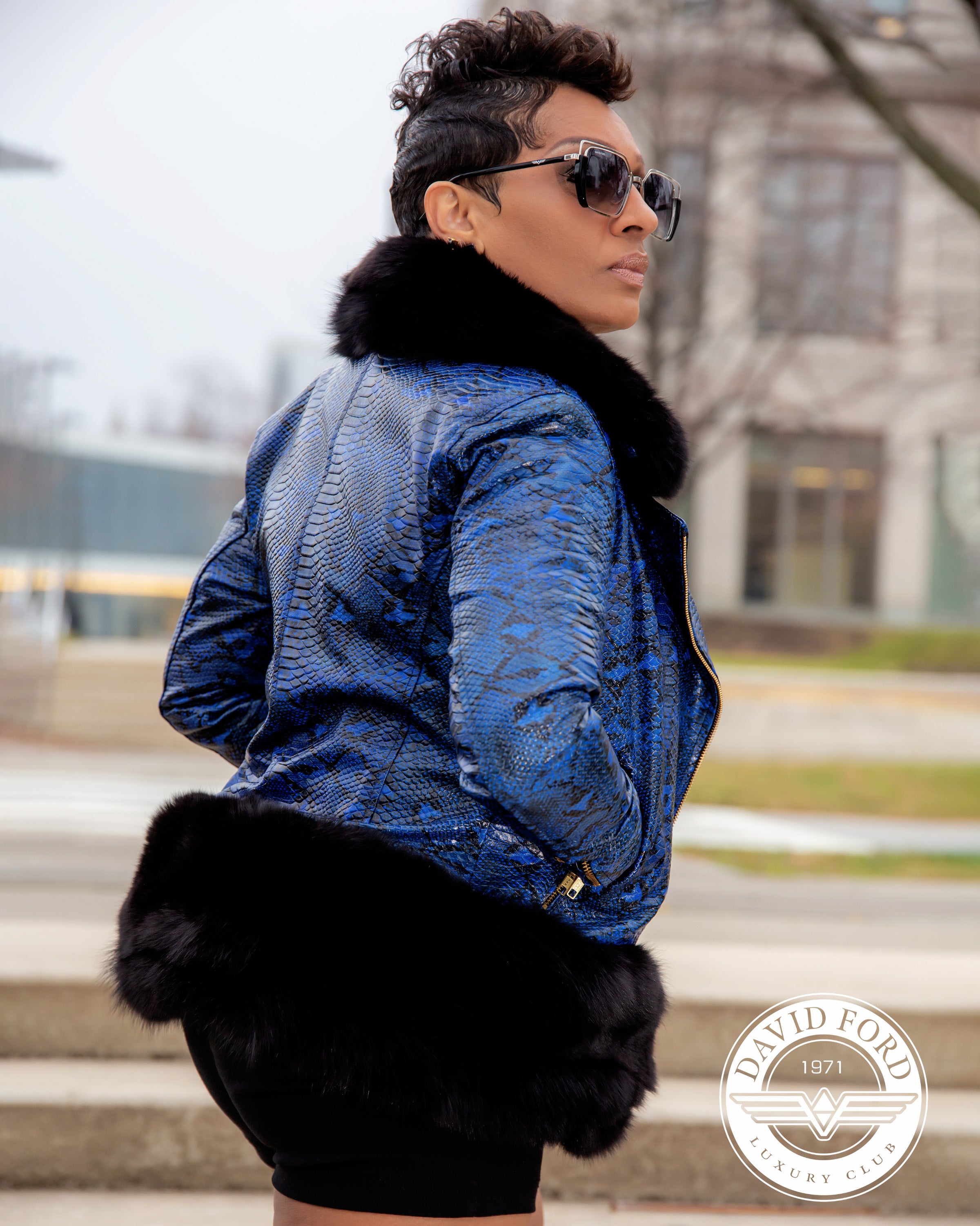 Black Fox/Blue Lamb Reptile Print Leather