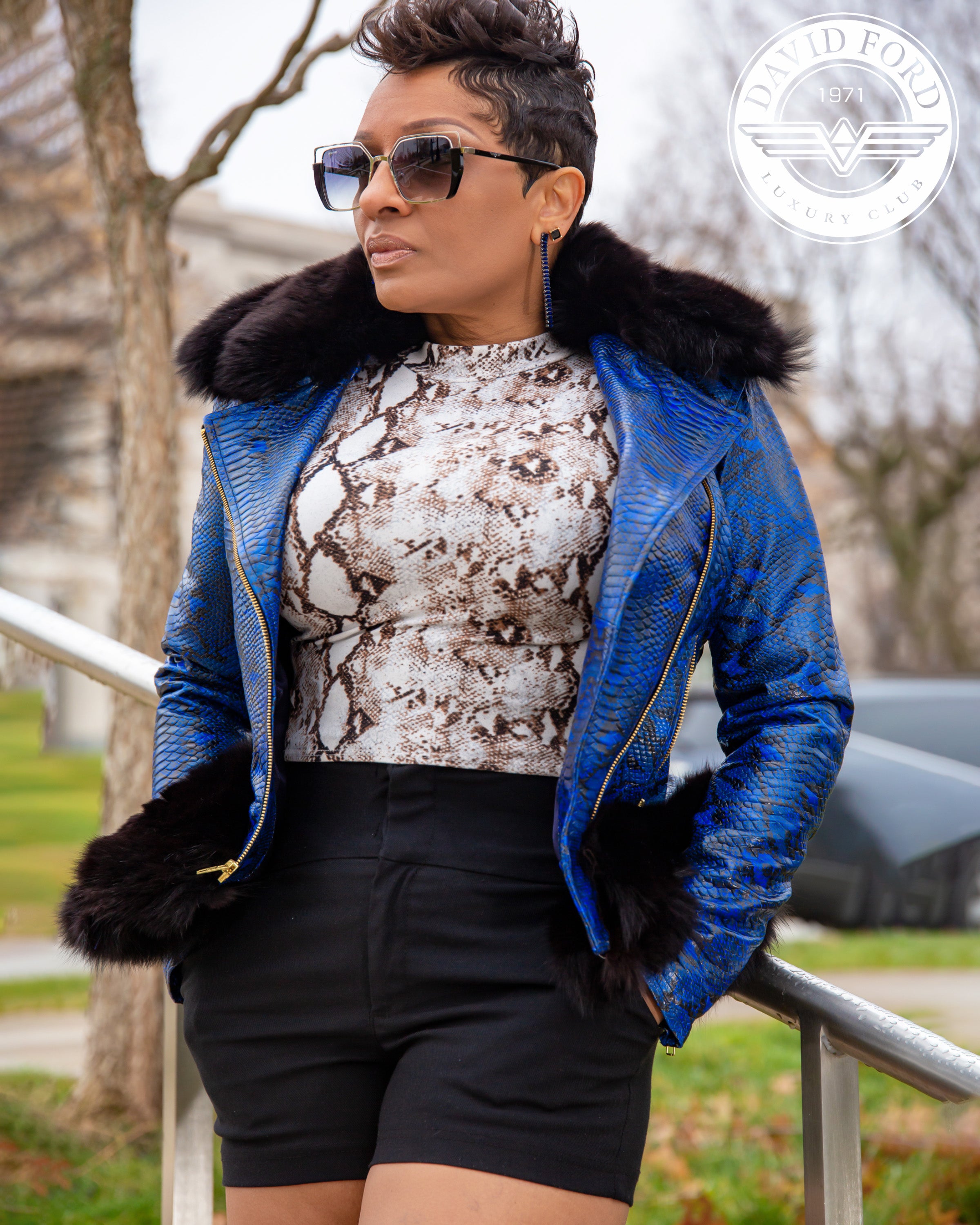 Black Fox/Blue Lamb Reptile Print Leather